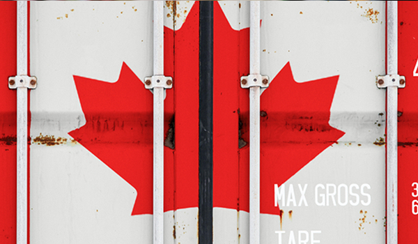 A Canadian flag printed on a shipping container